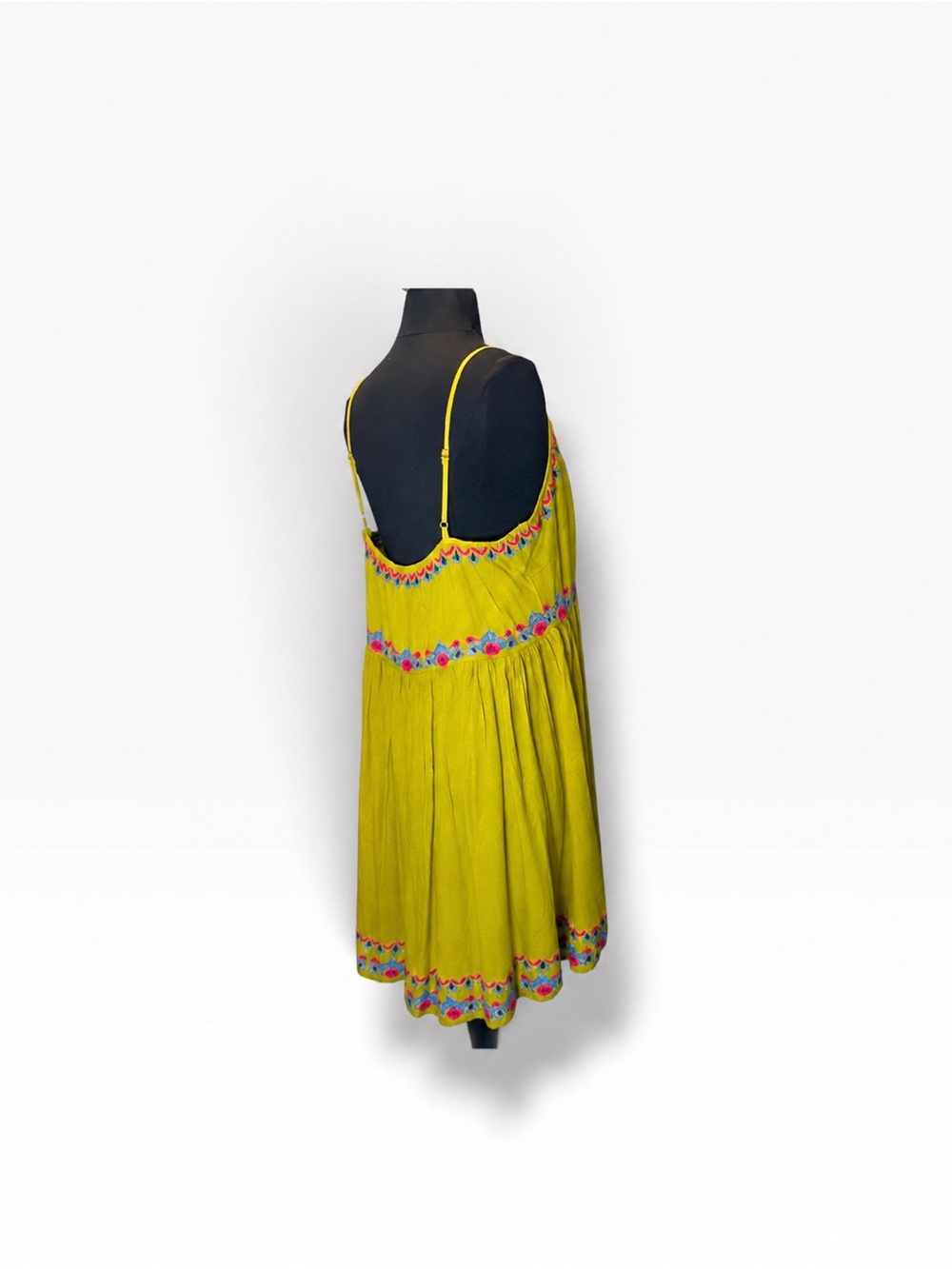 NWT Natural Life Embroidered Boho Babydoll Dress Mustard Olive Size L - Picture 5 of 9